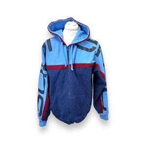 Supreme Mens Zip-Up Big Logo Hooded Fleece Cotton Sweatshirt Red & Blue Medium
